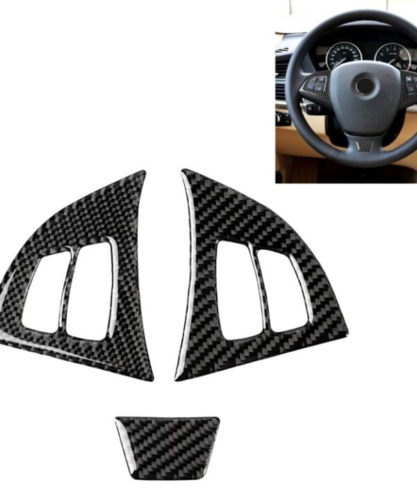 3 in 1 Car Carbon Fiber Solid Color Steering Wheel Button Decorative Sticker for BMW E70 2008-2013 X5, Left and Right Drive Universal