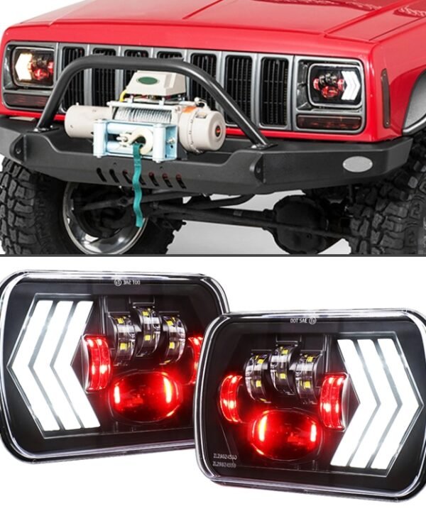 2 PCS 5X7 inch Car Modified Red Background LED Square Headlamp for Jeep Wrangler