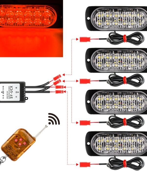 DC12V-24V / 18W 4 in 1 Front Grille Emergency Strobe Flash Warning Light Pickup 12LEDs Side Light Wireless Control 16 Modes