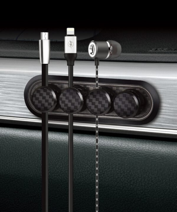 Car Carbon Fiber Magnetic Clamp Cable Storage Box Creative Desktop Hub Organizer
