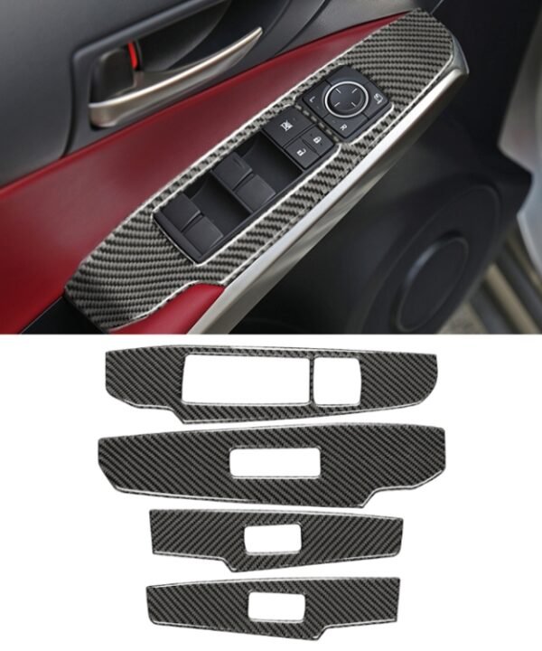 Car Carbon Fiber Window Glass Lifting Panel Button Decorative Sticker for Lexus IS250 2013-, Left Drive A Style