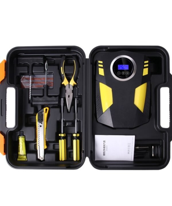 Car 12V Portable Inflatable Cylinder Pedal Digital Display Air Pump with Light & Tool Box