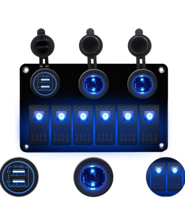 Multi-functional Combination Switch Panel 12V / 24V 6 Way Switches + Dual USB Charger for Car RV Marine Boat, 6 Way (Blue Light), 6 Way (Green Light), 6 Way (Red Light)
