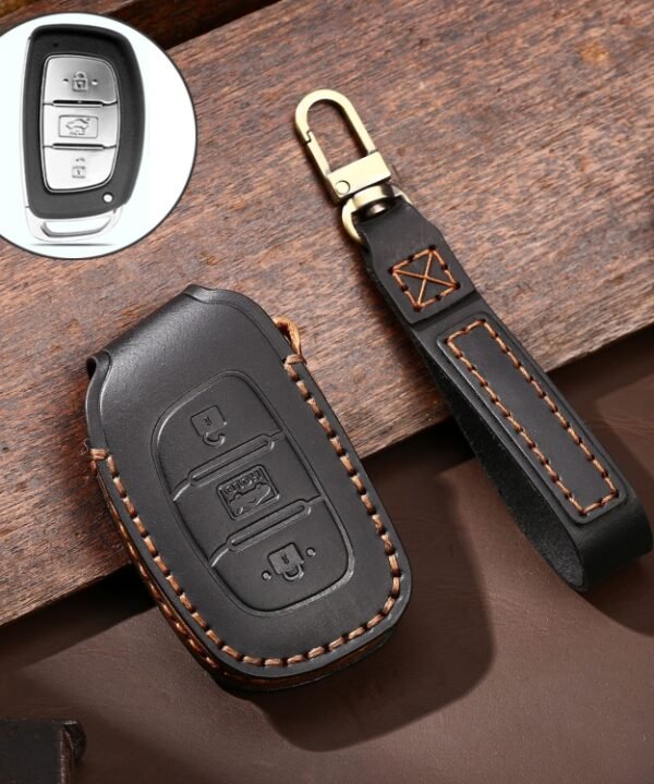 Hallmo Car Cowhide Leather Key Protective Cover Key Case for Hyundai IX35 A Style, For Hyundai IX35 A Style