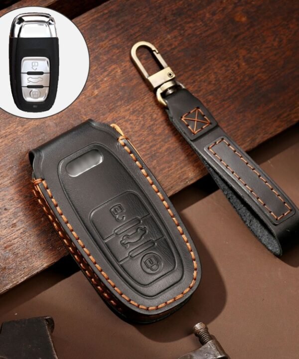 Hallmo Car Cowhide Leather Key Protective Cover Key Case for Audi A6L / A8L / A4 / A7 / A5 B Style, For Audi A6L B Style