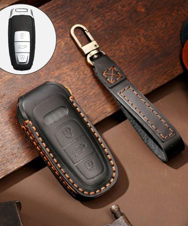 Hallmo Car Cowhide Leather Key Protective Cover Key Case for Audi A6L / A8L / A4 / A7 / A5 C Style, For Audi A6L C Style