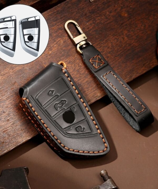 Hallmo Car Cowhide Leather Key Protective Cover Key Case for BMW Blade Style, For BMW Blade Style