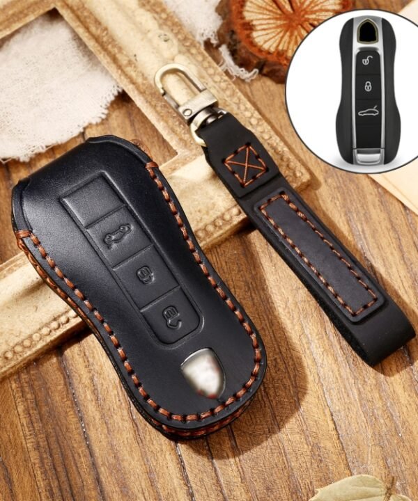 Hallmo Car Cowhide Leather Key Protective Cover Key Case for Porsche Macan 718 2021 B Style, For Porsche Macan B Style