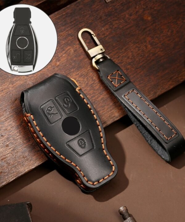 Hallmo Car Cowhide Leather Key Protective Cover Key Case for Old Mercedes-Benz E300L, For Old Mercedes-Benz E300L