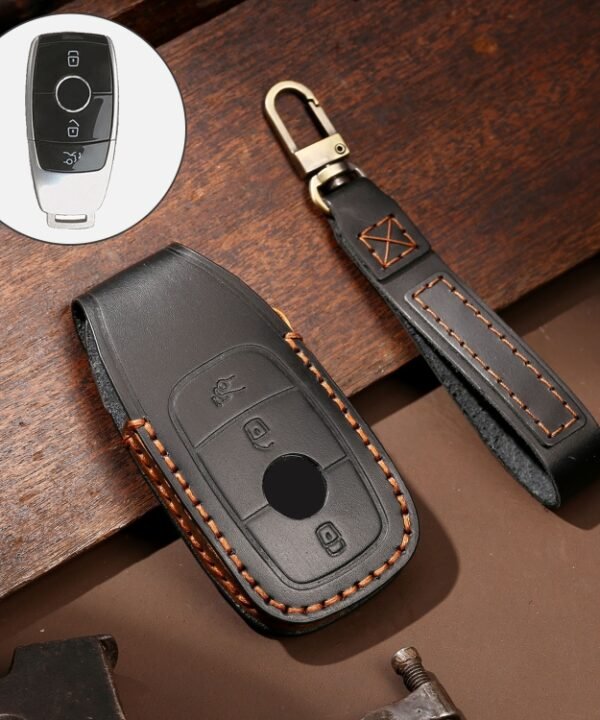 Hallmo Car Cowhide Leather Key Protective Cover Key Case for New Mercedes-Benz E300L, For New Mercedes-Benz E300L