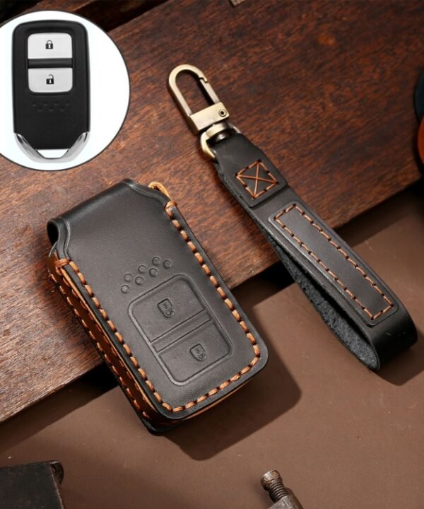 Hallmo Car Cowhide Leather Key Protective Cover Key Case for Honda Civic / Accord 2-button, For Honda Civic / Accord 2-button