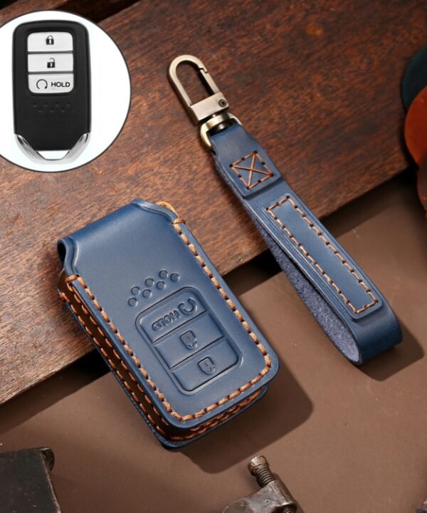 Hallmo Car Cowhide Leather Key Protective Cover Key Case for Honda Civic / Accord 3-button Start, For Honda Civic / Accord 3-button Start