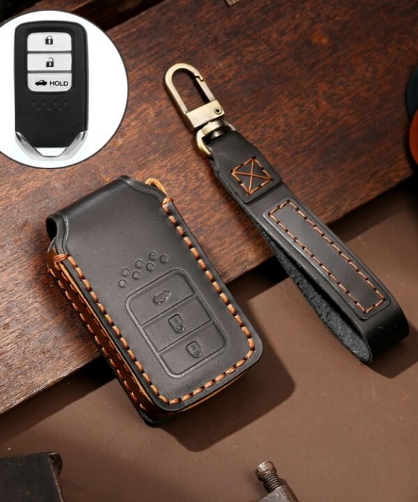 Hallmo Car Cowhide Leather Key Protective Cover Key Case for Honda Civic / Accord 3-button Tail Box, For Honda Civic / Accord 3-button Tail Box