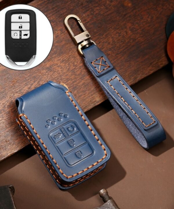 Hallmo Car Cowhide Leather Key Protective Cover Key Case for Honda Civic / Accord 4-button, For Honda Civic / Accord 4-button