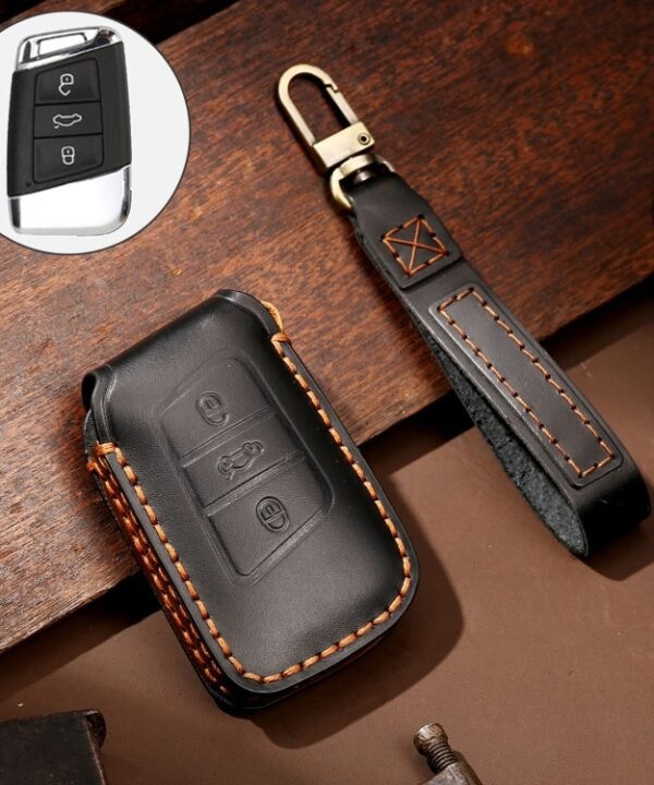 Hallmo Car Cowhide Leather Key Protective Cover Key Case for Volkswagen Lavida A Style, For Volkswagen Lavida A Style