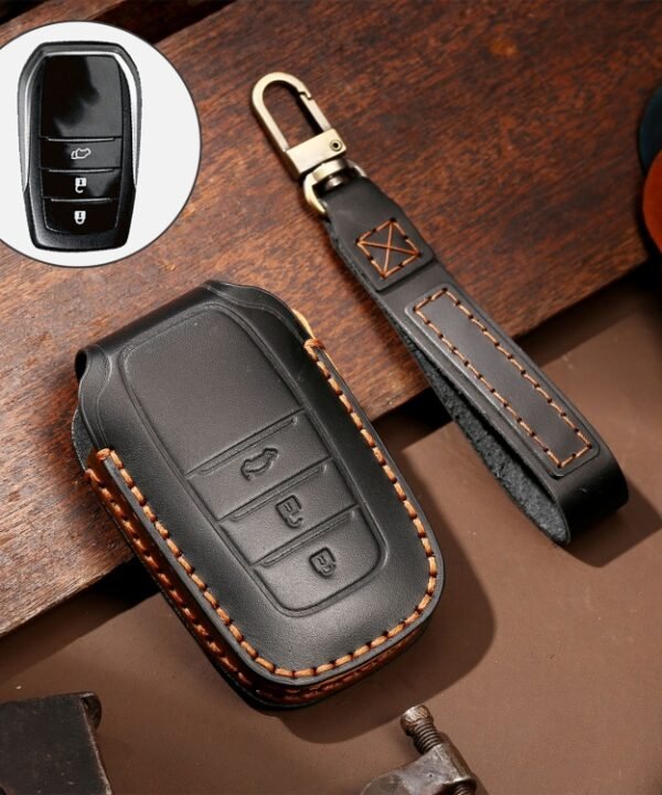 Hallmo Car Cowhide Leather Key Protective Cover Key Case for Toyota Corolla 2017 3-button, For Toyota Corolla 2017 3-button
