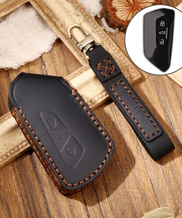 Hallmo Car Cowhide Leather Key Protective Cover Key Case for Volkswagen Golf 8, For Volkswagen Golf 8