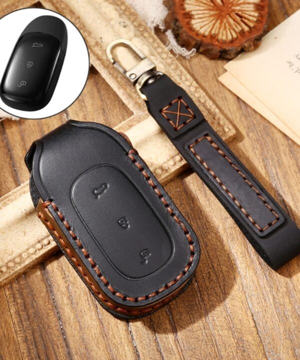 Hallmo Car Cowhide Leather Key Protective Cover Key Case for LEADING IDEAL One, For LEADING IDEAL One