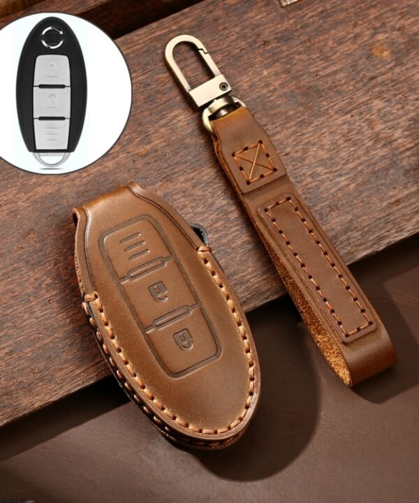 Hallmo Car Cowhide Leather Key Protective Cover Key Case for Nissan Sylphy 2-button, For Nissan Sylphy 2-button