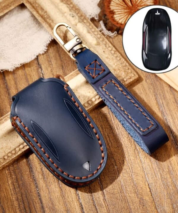 Hallmo Car Cowhide Leather Key Protective Cover Key Case for Tesla Model X B Style, For Tesla Model X B Style
