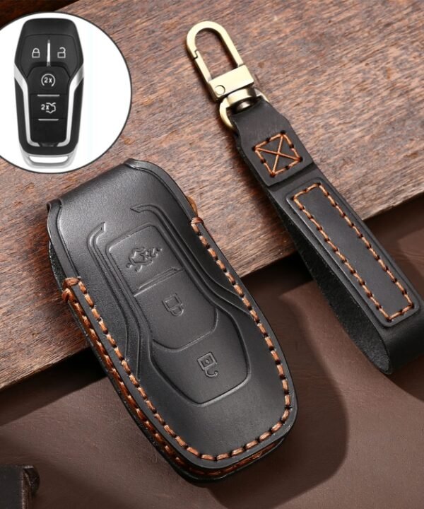 Hallmo Car Cowhide Leather Key Protective Cover Key Case for Ford Focus  A Style, For Ford Focus A Style