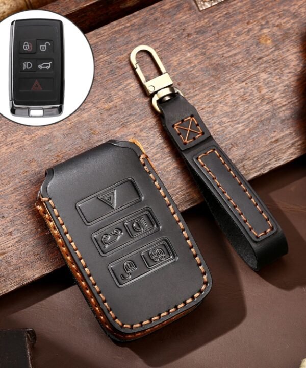 Hallmo Car Cowhide Leather Key Protective Cover Key Case for Land Rover Discovery 5 B Style, For Land Rover Discovery 5 B Style