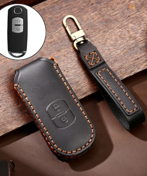 Hallmo Car Cowhide Leather Key Protective Cover Key Case for Mazda Axela 2-button, For Mazda Axela 2-button