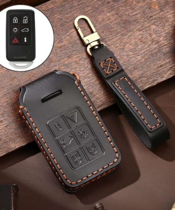 Hallmo Car Cowhide Leather Key Protective Cover Key Case for Volvo 6-button, For Volvo 6-button