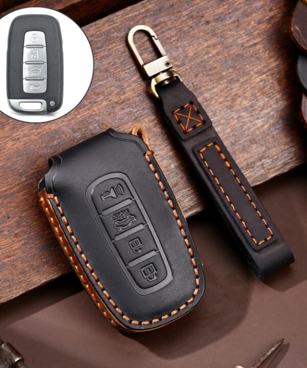 Hallmo Car Cowhide Leather Key Protective Cover Key Case for KIA K2 / K3 / K5 4-button, For KIA K2 / K3 / K5 4-button
