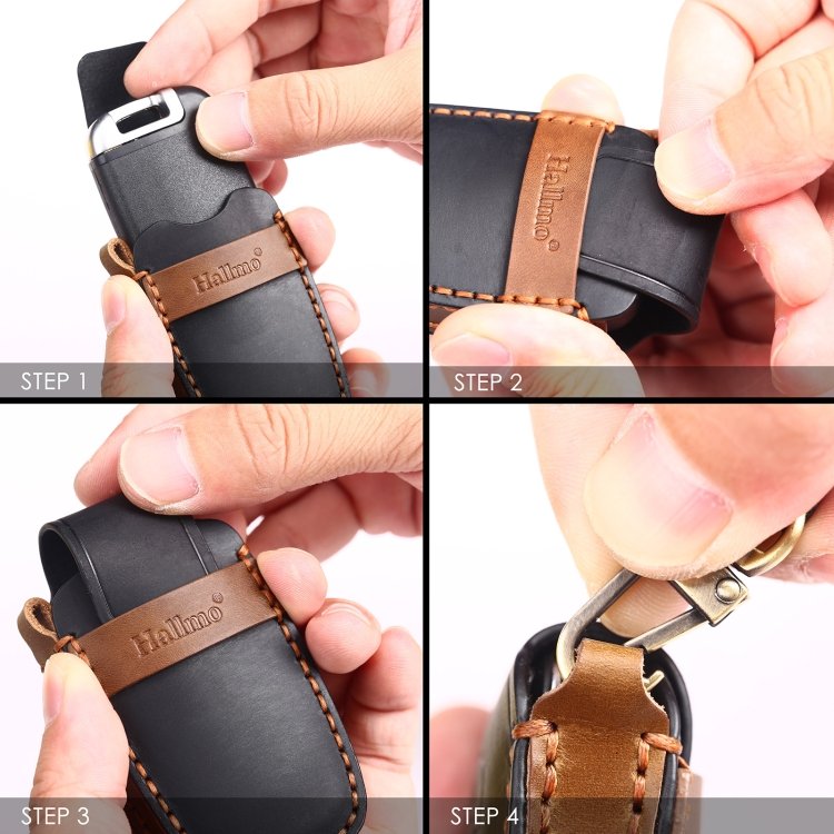 Hallmo Car Cowhide Leather Key Protective Cover Key Case for Hyundai 3-button, For Hyundai 3-button - Image 4