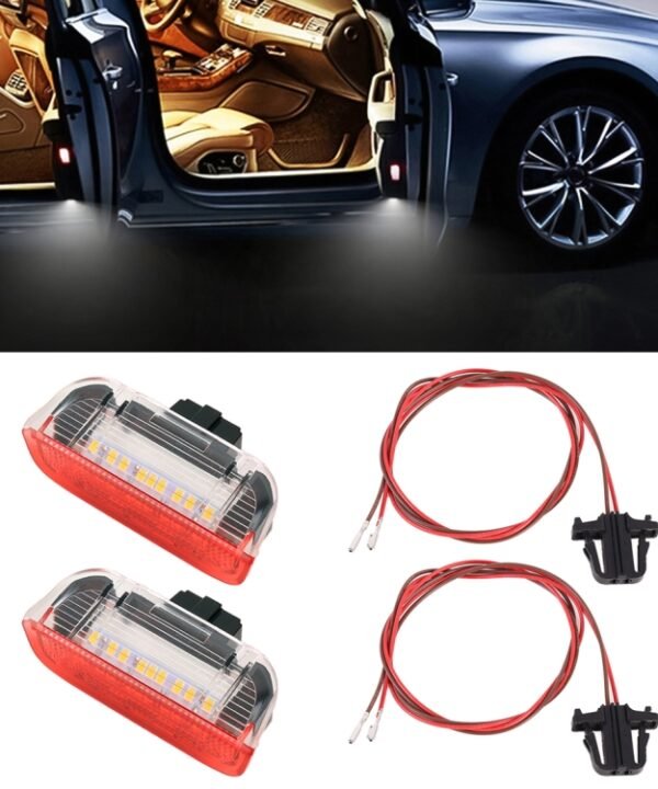 2 PCS Car DC 12V 1.6W Door Lights Lamps 18LEDs SMD-3528 Lamps with Cable for Volkswagen Golf 5 / 6