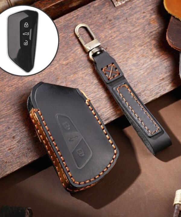Hallmo Car Cowhide Leather Key Protective Cover for Volkswagen Golf 8, For Volkswagen Golf 8 (Black), For Volkswagen Golf 8 (Blue), For Volkswagen Golf 8 (Brown)
