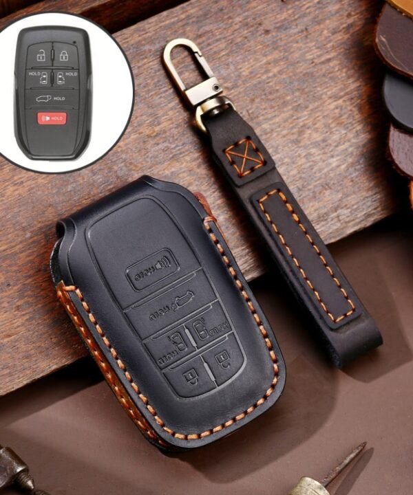 Hallmo Car Genuine Leather Key Protective Cover for Toyota Sienna 6-button, For Toyota Sienna 6-button (Black), For Toyota Sienna 6-button (Blue), For Toyota Sienna 6-button (Brown)