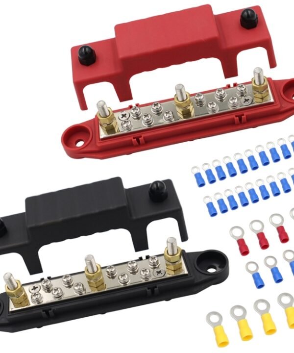 1 Pair 48V 150A M6 Power Distribution Terminal Block Battery Bus Bar Set with Terminal Block