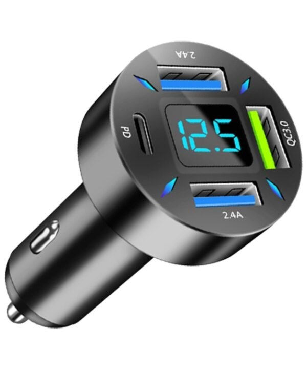 4 in 1 USB PD20W+QC3.0+2.4A Digital Display Car Fast Charger