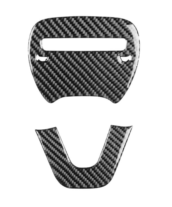2 PCS / Set Carbon Fiber Car Steering Wheel Logo + Chin Decorative Sticker for Dodge Challenger 2015 to Now, Left Driving