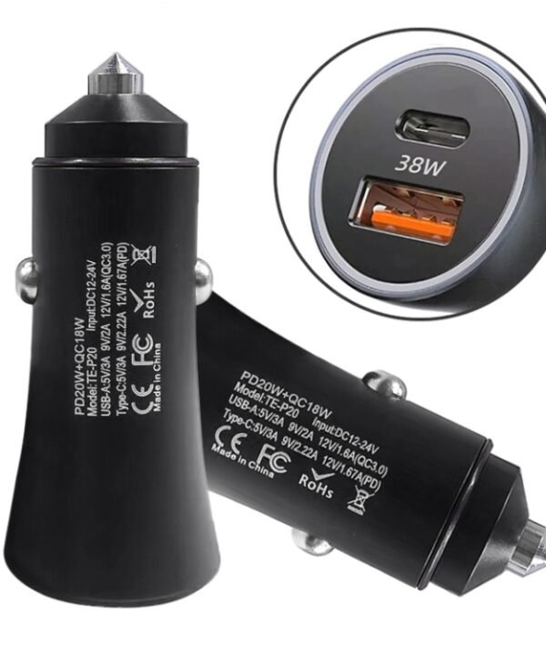 PD 20W Aluminum Alloy Dual Interface Car Fast Charger