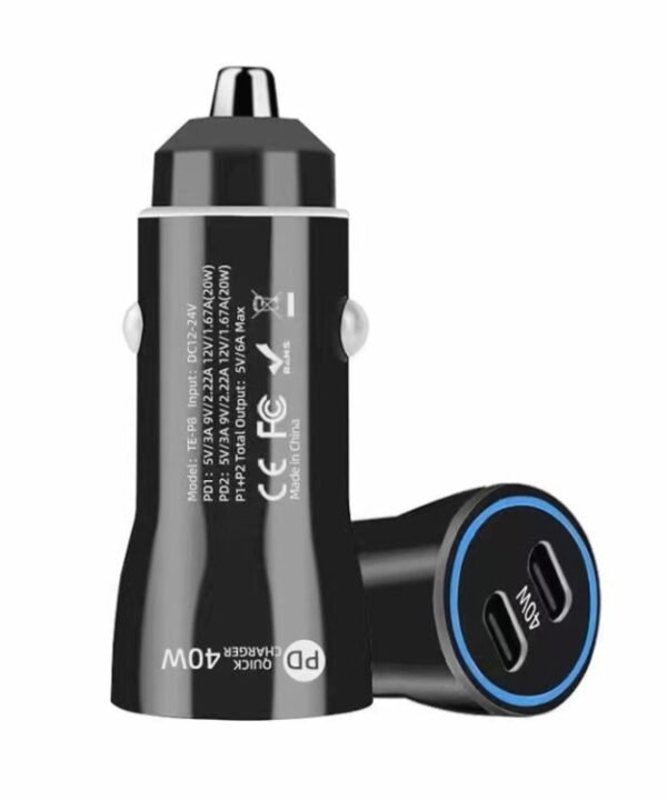 40W Dual PD Car 2 in 1 Fast Charger Car Cigarette Lighter, 40W Black, 40W White