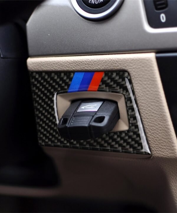 Three Color Carbon Fiber Car Left Driving Ignition Switch Decorative Sticker for BMW E90 / E92 2005-2012