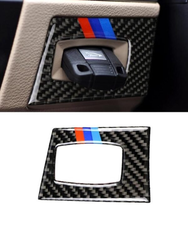 Three Color Carbon Fiber Car Right Driving Ignition Switch Decorative Sticker for BMW E90 / E92 2005-2012