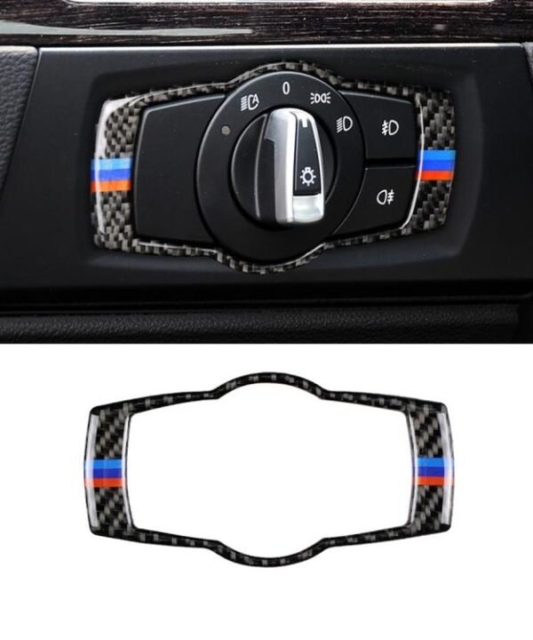 Three Color Carbon Fiber Car Headlight Switch Decorative Sticker for BMW E90 / E92 / E93 2005-2012