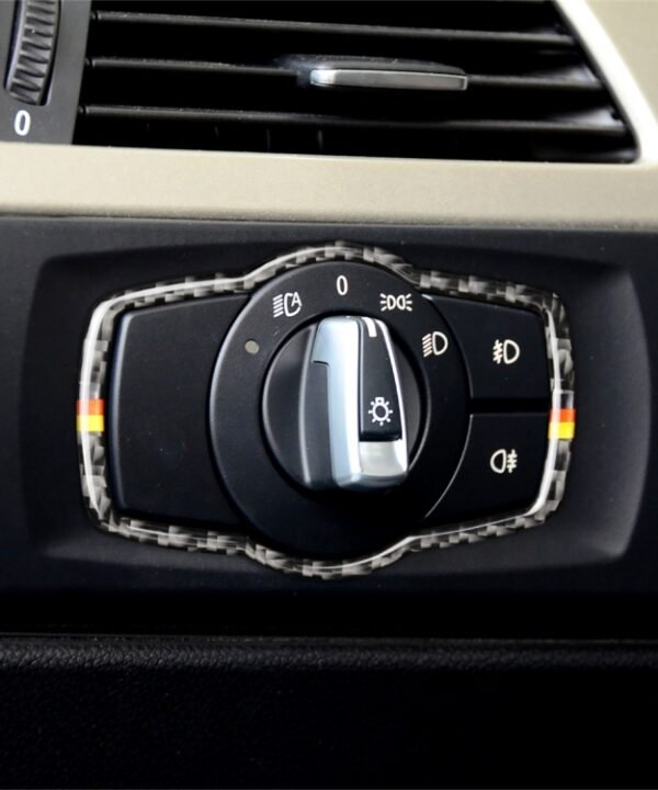 Yellow Red Color Carbon Fiber Car Headlight Switch Decorative Sticker for BMW E90 / E92 / E93 2005-2012 / 320i / 325i, Thin Version