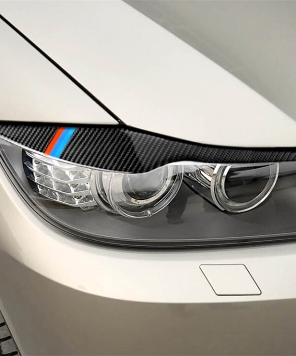 1 Pair Three Color Carbon Fiber Car Lamp Eyebrow Decorative Sticker for BMW E90 / 318i / 320i / 325i 2005-2008, Drop Glue Version