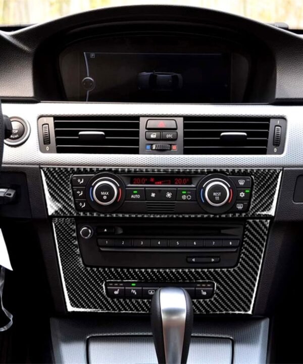 Carbon Fiber Car Central Control CD Panel Decorative Sticker for BMW E90 / E92 2005-2012, High Edition with Hole