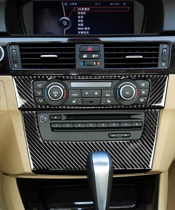 Carbon Fiber Car Central Control CD Panel Decorative Sticker for BMW E90 / E92 2005-2012, High Edition without Hole
