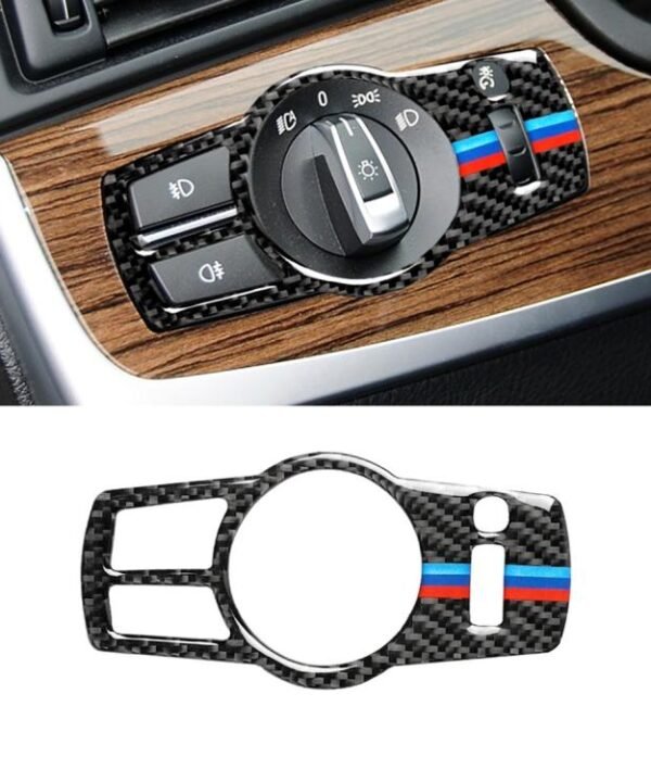 Three Color Carbon Fiber Car Headlight Switch Decorative Sticker for BMW 5 Series F01 / F10 / F07 / F25 / F26, Suitable for Left-hand Driving, Headlight Switch(Three Color), Headlight Switch