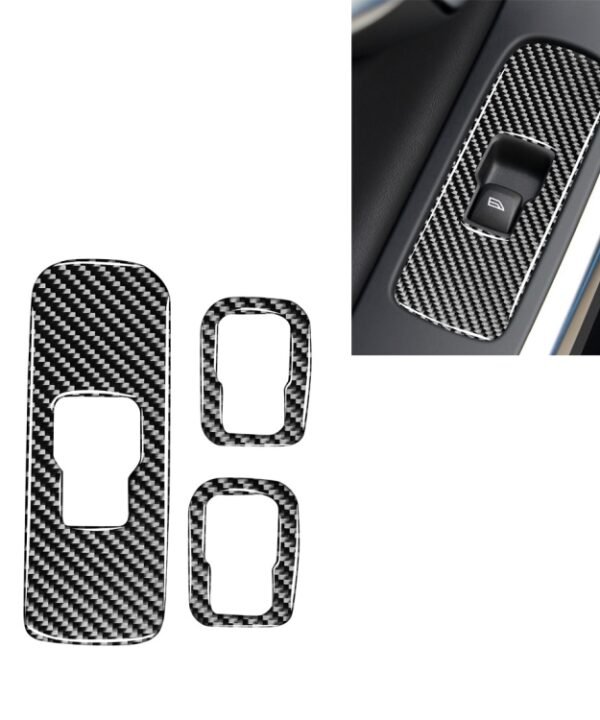 3 PCS Car Carbon Fiber Window Lifting Button Decorative Stickers for Volvo V60 2010-2017 / S60 2010-2018, Right Drive