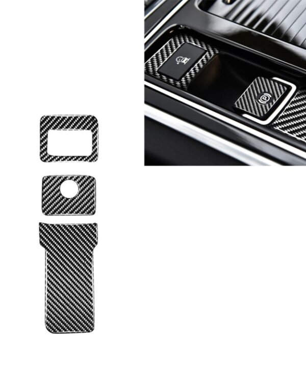 3 in 1 Car Carbon Fiber Electronic Handbrake Decorative Stickers for Jaguar F-PACE X761 XE X760 XF X260 2016-2020, Left and Right Drive Universal