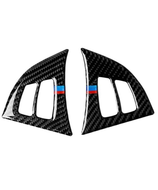 2 in 1 Car Carbon Fiber Tricolor Steering Wheel Buttons Decorative Sticker for BMW E70 X5 2008-2013, Left and Right Drive Universal