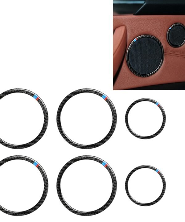 6 in 1 Car Carbon Fiber Tricolor Horn Ring Decorative Sticker for BMW 2008-2013 E70 / 2008-2014 E71, Left and Right Drive Universal